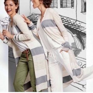 Cabi Long Striped Cardigan Gray, Cream, White